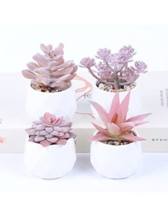 Baixtuo 4 Piezas Plantas Artificiales Plantas Suculentas Falsas,Plantas Artificiales Pequeñas Bonito y Suculento Verde, para 