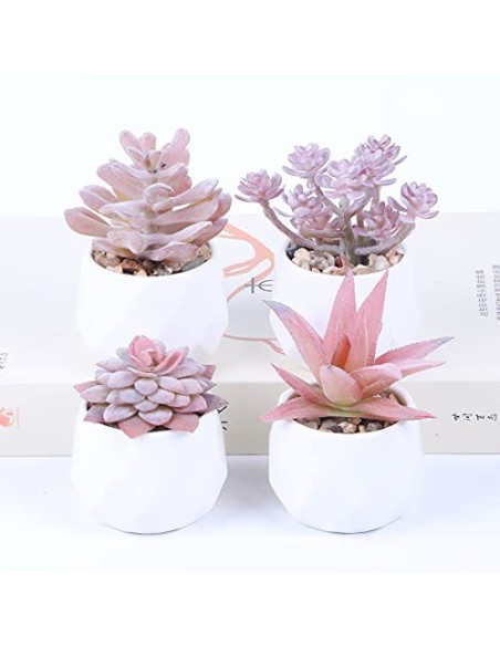 Baixtuo 4 Piezas Plantas Artificiales Plantas Suculentas Falsas,Plantas Artificiales Pequeñas Bonito y Suculento Verde, para 