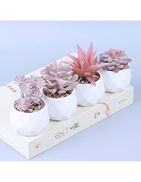 Baixtuo 4 Piezas Plantas Artificiales Plantas Suculentas Falsas,Plantas Artificiales Pequeñas Bonito y Suculento Verde, para 