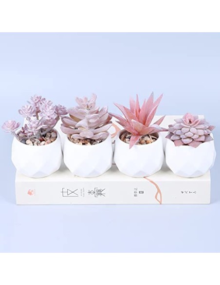 Baixtuo 4 Piezas Plantas Artificiales Plantas Suculentas Falsas,Plantas Artificiales Pequeñas Bonito y Suculento Verde, para 