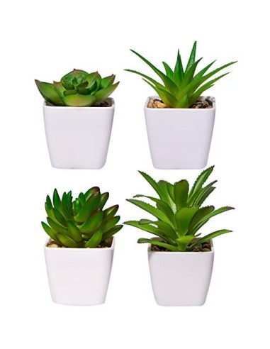 YHmall 4pcs Plantas Artificiales Decoracion Exterior de Suculentas con Macetas Plásticas de Interior y Exterior para Cocina, 