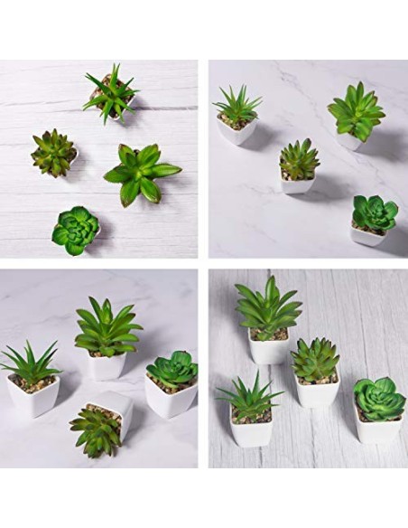 YHmall 4pcs Plantas Artificiales Decoracion Exterior de Suculentas con Macetas Plásticas de Interior y Exterior para Cocina, 