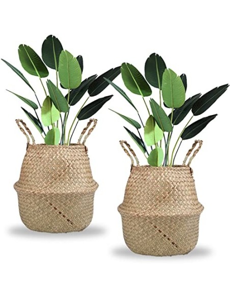 Lawei 2 Piezas Seagrass cesta de cesteria de mimbre plegable colgante maceta Cesta de Almacenamiento de Flor Cesta de Lavande