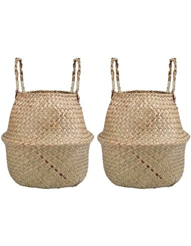 Lawei 2 Piezas Seagrass cesta de cesteria de mimbre plegable colgante maceta Cesta de Almacenamiento de Flor Cesta de Lavande