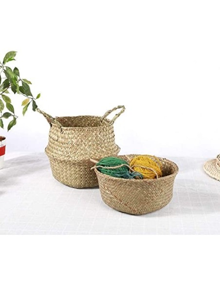 Lawei 2 Piezas Seagrass cesta de cesteria de mimbre plegable colgante maceta Cesta de Almacenamiento de Flor Cesta de Lavande