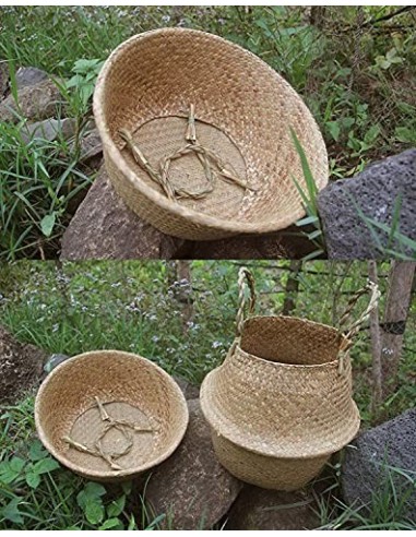 Lawei 2 Piezas Seagrass cesta de cesteria de mimbre plegable colgante maceta Cesta de Almacenamiento de Flor Cesta de Lavande