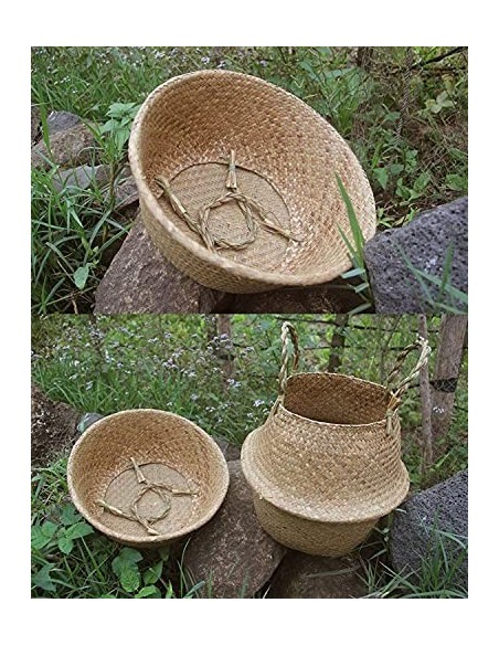 Lawei 2 Piezas Seagrass cesta de cesteria de mimbre plegable colgante maceta Cesta de Almacenamiento de Flor Cesta de Lavande
