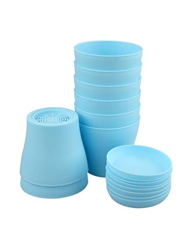 KINGLAKE 8 Piezas de macetero de plástico Azul de 4 Pulgadas, Adecuado para Interiores u oficinas, con Bandeja / Bandeja, plá