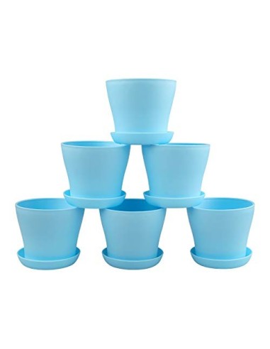 KINGLAKE 8 Piezas de macetero de plástico Azul de 4 Pulgadas, Adecuado para Interiores u oficinas, con Bandeja / Bandeja, plá