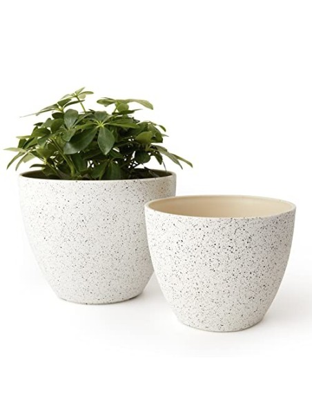 LA JOLIE MUSE Maceta, jardineras de Exterior, Maceta Interior, macetas con Agujeros de Drenaje, Blanco Moteado  19 +22cm 