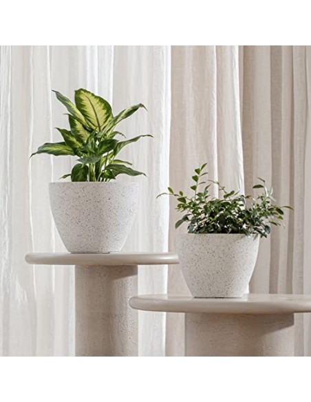 LA JOLIE MUSE Maceta, jardineras de Exterior, Maceta Interior, macetas con Agujeros de Drenaje, Blanco Moteado  19 +22cm 