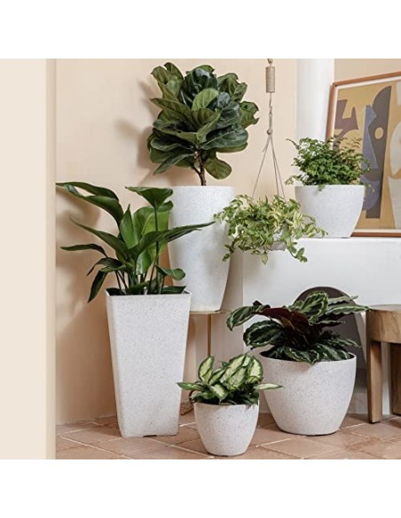 LA JOLIE MUSE Maceta, jardineras de Exterior, Maceta Interior, macetas con Agujeros de Drenaje, Blanco Moteado  19 +22cm 