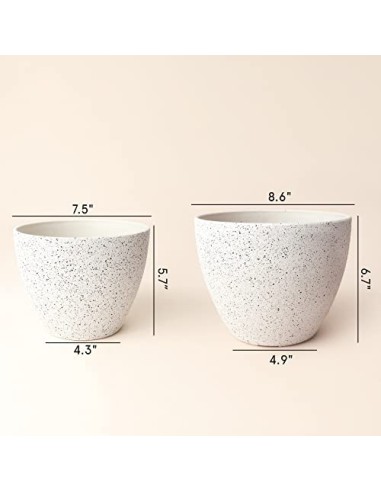 LA JOLIE MUSE Maceta, jardineras de Exterior, Maceta Interior, macetas con Agujeros de Drenaje, Blanco Moteado  19 +22cm 