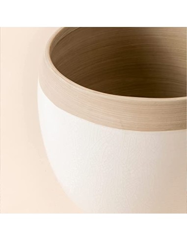 Macetas de Cerámica Blanca para Plantas - Maceteros de Interior de 16.5 + 12.4 cm, Macetas para Plantas con Detalles Beige y 