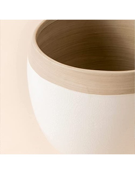 Macetas de Cerámica Blanca para Plantas - Maceteros de Interior de 16.5 + 12.4 cm, Macetas para Plantas con Detalles Beige y 