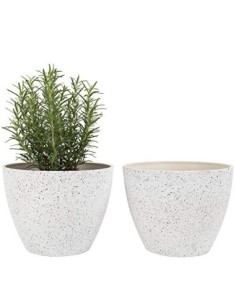 La Jolíe Muse Macetas Interior y Exterior, Juego de Maceta de Flores, macetas con Agujeros de Drenaje, Blanco Moteado, 19 CM,