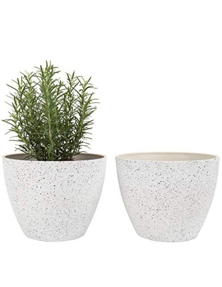 La Jolíe Muse Macetas Interior y Exterior, Juego de Maceta de Flores, macetas con Agujeros de Drenaje, Blanco Moteado, 19 CM,