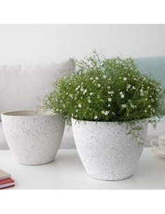 La Jolíe Muse Macetas Interior y Exterior, Juego de Maceta de Flores, macetas con Agujeros de Drenaje, Blanco Moteado, 19 CM, 2