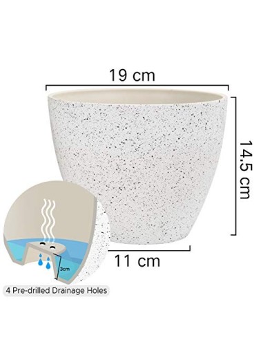 La Jolíe Muse Macetas Interior y Exterior, Juego de Maceta de Flores, macetas con Agujeros de Drenaje, Blanco Moteado, 19 CM,