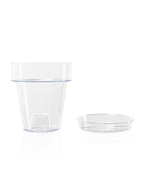 Kalapanta Maceta de plástico Transparente para orquídeas con Agujeros de Drenaje y platillo  1, Ø 14 cm 