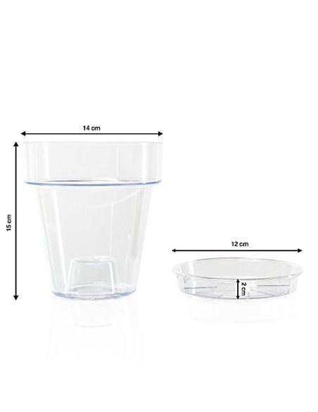 Kalapanta Maceta de plástico Transparente para orquídeas con Agujeros de Drenaje y platillo  1, Ø 14 cm 