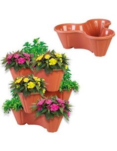 UPP Juego de macetas apilables I Macetero Triple para Patio, jardín, balcón. Color Terracota 2