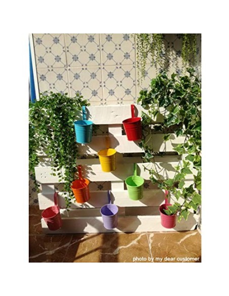 GIOVARA Juego de 10 Jarrones de Flores de Metal Florero para Colgar Canasta sin Orificio de Drenaje, Gancho Desmontable, Balc