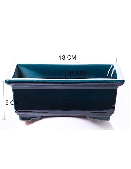 Maceta para Bonsai DE Barro Y ESMALTADA EN Color Azul RABEL. Medidas 18X14X6 CM.Modelo HIROSIMA. con TU Compra TE REGALAMOS E