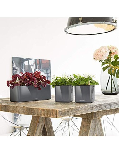 LECHUZA Cube - Maceta de riego Triple Brillante para jardín, Maceta para Interiores y Exteriores, con Orificio de Drenaje, po