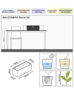 LECHUZA BALCONERA Stone 50 Maceta de riego automático para Interiores y Exteriores, Mesa y Caja de Ventana con Orificio de Dr 2