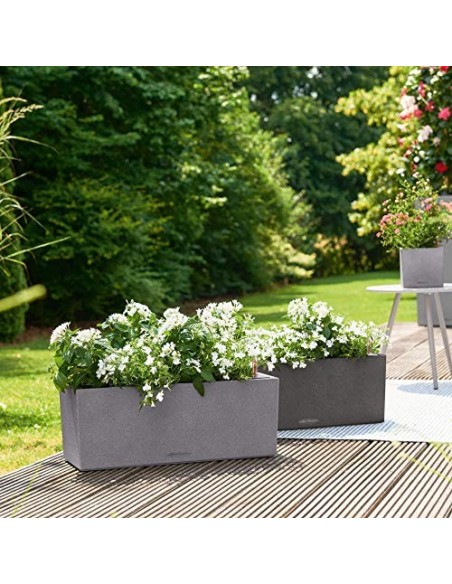 LECHUZA BALCONERA Stone 50 Maceta de riego automático para Interiores y Exteriores, Mesa y Caja de Ventana con Orificio de Dr