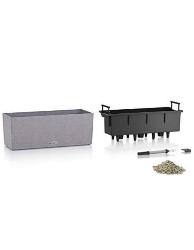 LECHUZA BALCONERA Stone 50 Maceta de riego automático para Interiores y Exteriores, Mesa y Caja de Ventana con Orificio de Dr