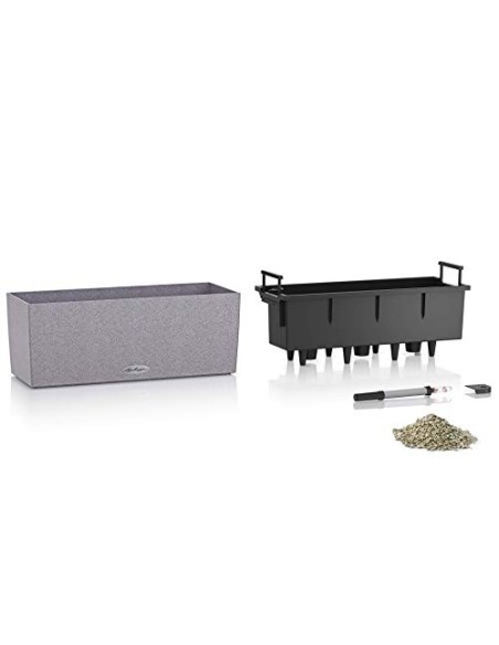 LECHUZA BALCONERA Stone 50 Maceta de riego automático para Interiores y Exteriores, Mesa y Caja de Ventana con Orificio de Dr