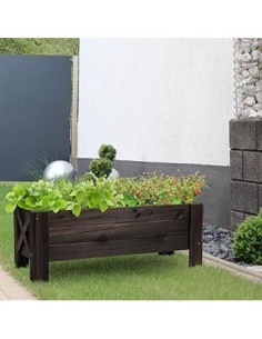 Outsunny Huerto Urbano Jardinera Macetero de Madera Arriate de Jardín Rectangular con Patas para Flores Plantas Cultivos 100x 2