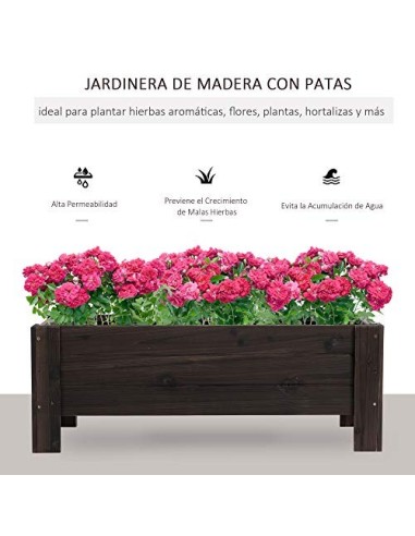 Outsunny Huerto Urbano Jardinera Macetero de Madera Arriate de Jardín Rectangular con Patas para Flores Plantas Cultivos 100x