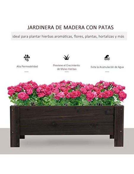 Outsunny Huerto Urbano Jardinera Macetero de Madera Arriate de Jardín Rectangular con Patas para Flores Plantas Cultivos 100x