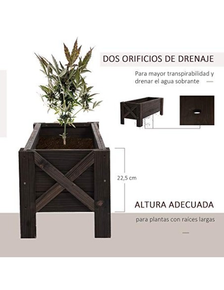 Outsunny Huerto Urbano Jardinera Macetero de Madera Arriate de Jardín Rectangular con Patas para Flores Plantas Cultivos 100x