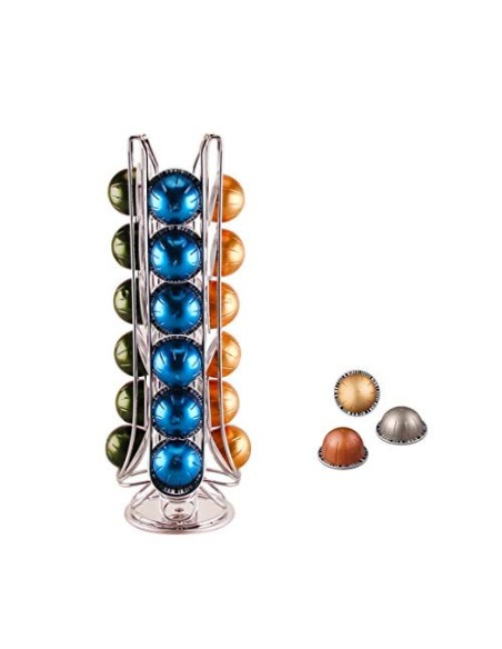 EXZACT Soporte para cápsulas de café, compatible con cápsulas Nespresso Vertuoline  24 piezas  - estante giratorio de torre d