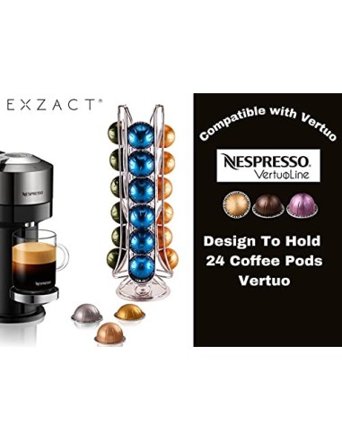 EXZACT Soporte para cápsulas de café, compatible con cápsulas Nespresso Vertuoline  24 piezas  - estante giratorio de torre d