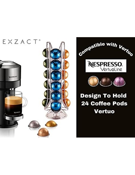 EXZACT Soporte para cápsulas de café, compatible con cápsulas Nespresso Vertuoline  24 piezas  - estante giratorio de torre d