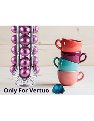 EXZACT Soporte para cápsulas de café, compatible con cápsulas Nespresso Vertuoline  24 piezas  - estante giratorio de torre d