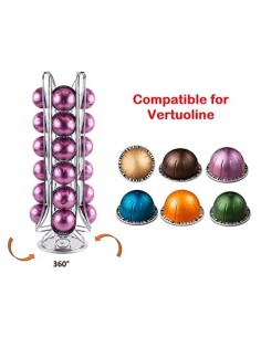 EXZACT Soporte para cápsulas de café, compatible con cápsulas Vertuo Nespresso  24 piezas  – Estante giratorio para torre de  2