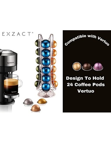 EXZACT Soporte para cápsulas de café, compatible con cápsulas Vertuo Nespresso  24 piezas  – Estante giratorio para torre de 