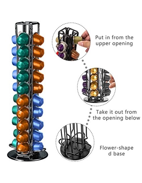 Frasheng Soportes para Cápsulas de Café,Puede Contener 40 cápsulas,360 Grados Giratorio,La base de fieltro y antiarañazos pro