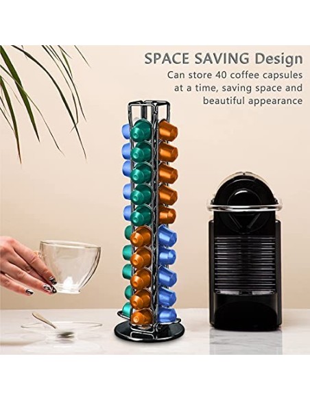 Frasheng Soportes para Cápsulas de Café,Puede Contener 40 cápsulas,360 Grados Giratorio,La base de fieltro y antiarañazos pro