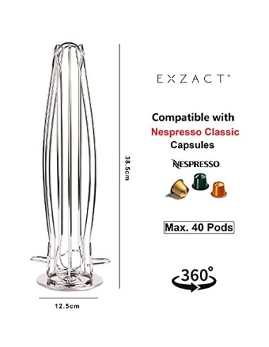 EXZACT Soporte para cápsulas de café, compatible con cápsulas Nespresso Classic  40 piezas  - estante giratorio de torre de c
