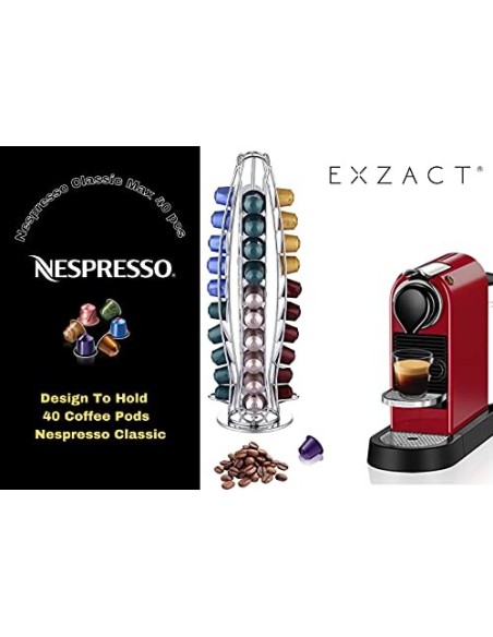 EXZACT Soporte para cápsulas de café, compatible con cápsulas Nespresso Classic  40 piezas  - estante giratorio de torre de c