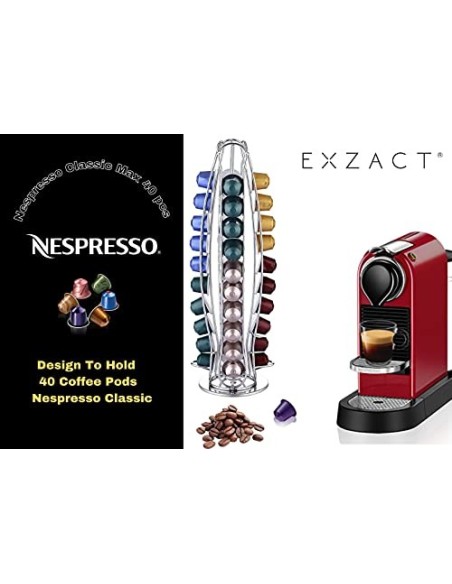 40 piezas compatible con cápsulas Nespresso Classic EXZACT Soporte para cápsulas de café - estante giratorio de torre de cápsulas de café 