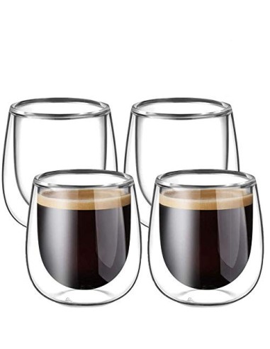 Glastal 120ml*4 Tazas de Café de Cristal,Vasos de Espresso de Doble Pared Transparente,Tazas de Vidrio Borosilicato para Té,C