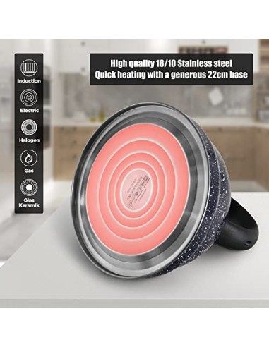 Rossetto-Tetera clásica para inducción,hervidor de agua gas,INOX premier, 3L, azul ,con silbato y mango antiquemaduras,apta p